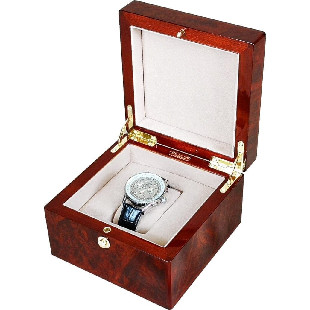 Makah Burl wood Single Watch Storage Box with Lock Hillwood