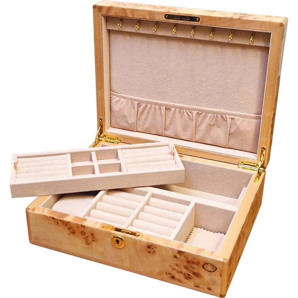 Maple Burl Wood Jewellery Box with Tray - Hillwood